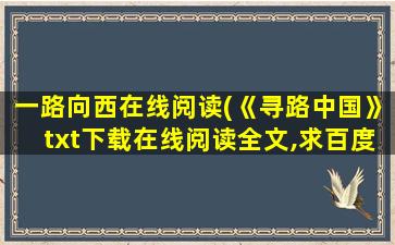 一路向西在线阅读(《寻路*》txt下载在线阅读全文,求百度网盘云资源)