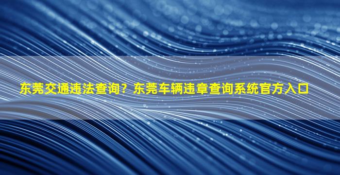 东莞交通违法查询？东莞车辆违章查询系统官方入口