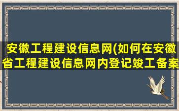 安徽工程建设信息网(如何在安徽省工程建设信息网内登记竣工备案)