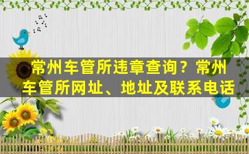 常州车管所违章查询？常州车管所网址、地址及*