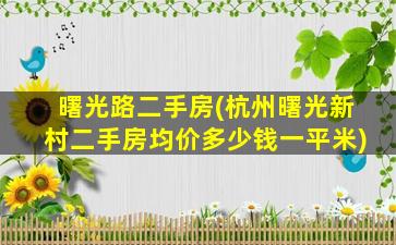 曙光路二手房(杭州曙光新村二手房均价*一平米)