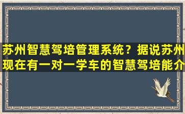 苏州智慧驾培管理系统？据说苏州现在有一对一学车的智慧驾培能介绍下吗