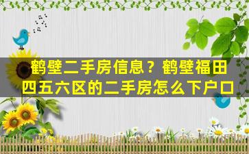 鹤壁二手房信息？鹤壁福田四五六区的二手房怎么下户口